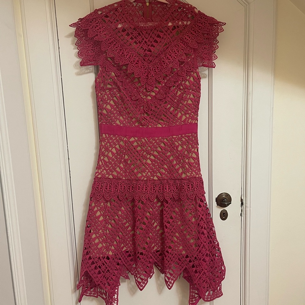 SELF-PORTRAIT Fuchsia Lace Dress